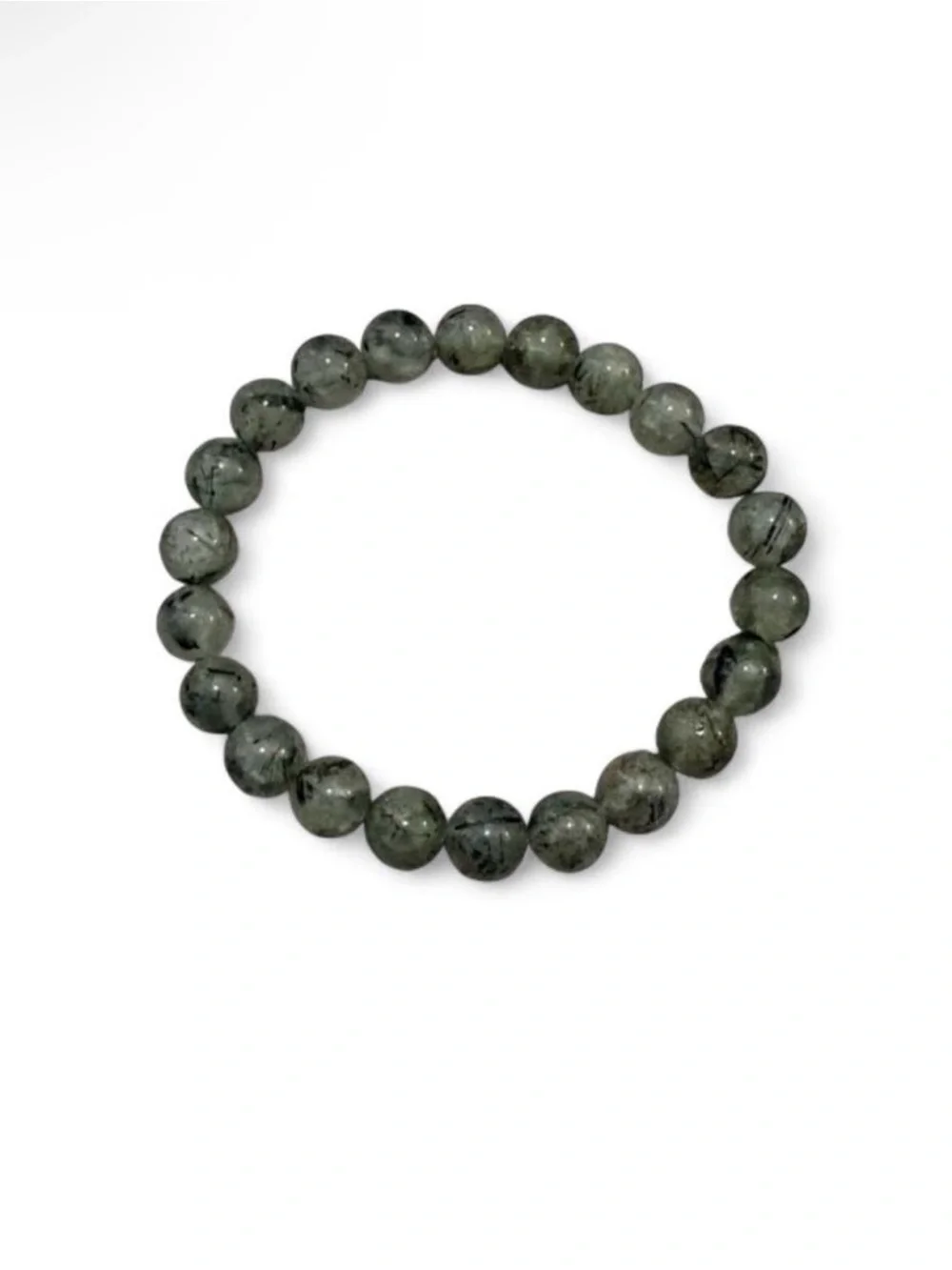 Prehnite Beaded Stretch Bracelet - Gray Green